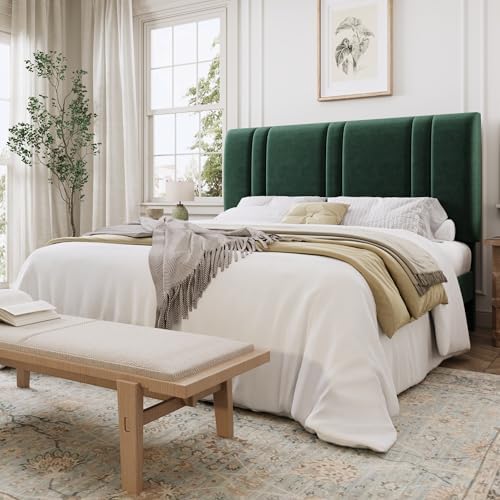 SHA CERLIN Full Size Velvet Bed Frame with Adjustable Headboard, Green