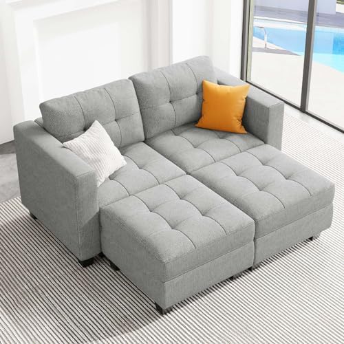 Belffin Modular Sectional Sofa with Storage Ottoman Modern Fabric L Shaped Couch with Chaise for Small Spaces Light Grey