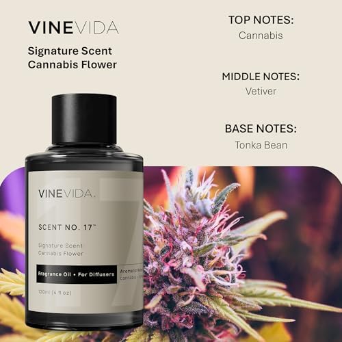 VINEVIDA [4 Fl Oz] Cannabis Flower Fragrance Oil for Cold Air Diffusers, Essential Oils for Diffuser Oil Refill & Air Freshener Room Spray