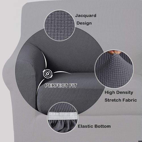 Turquoize 2 Piece Chair Covers Chair Slipcovers for Living Room Small Armchair Chair Cover with Arms Washable Furniture Cover for Chairs Feature Thick Jacquard Fabric (Small Armchair, Grey)
