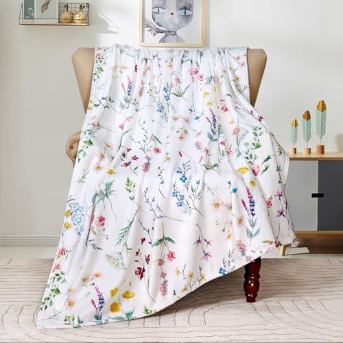 Floral Throw Blanket Wildflowers Throw Blankets Plant Floral Fleece Blankets Soft Warm Cozy Blanket Plush Throws Blankets Flower Decorative Blanket for Home Sofa Bedding 50" x 60"