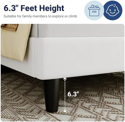 Allewie Twin Bed Frame/Velvet Upholstered Bed Frame with Vertical Channel Tufted Headboard/Strong Wooden Slats/Platform Bed Frame/Mattress Foundation/Box Spring Optional/Easy Assembly/White