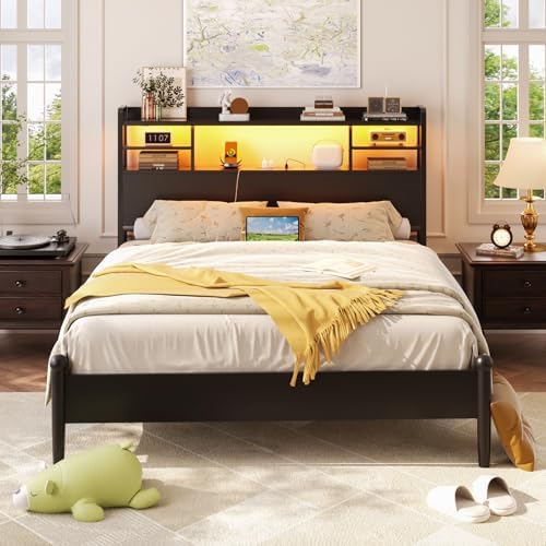 Aheaplus Headboard for Full Size Bed with Storage and Outlets, Black