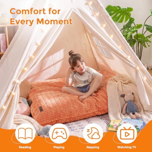 MAXYOYO Kids Bean Bag Chair, 3 in 1 Convertible Bean Bag Sofa with Removable Cover for Children, Soft Floor Lounger with Supportive Shredded Foam Filling, Floor Cushion Chair for Living Room, Playroom