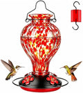 Hand Blown Glass Hummingbird Feeders for Outdoors Hanging, 24oz Wild Bird Nectar Feeder with Ant Moat and Perch, Bee-Resistant Ports, Garden Decor, Gifts for Women Mom, 1 Pack, Red Polka Dots