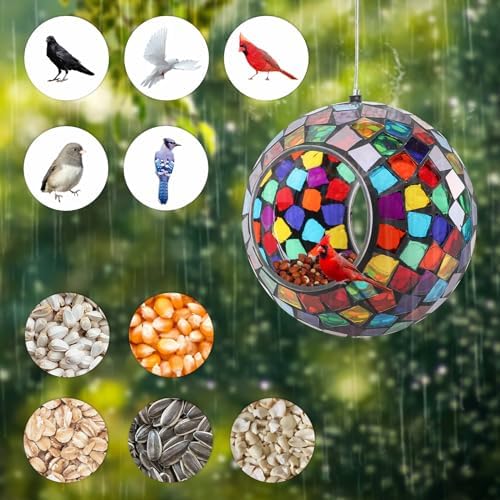 Yinns Mosaic Bird Feeder, Hanging BirdFeeders Outdoor Garden Decor, Purple