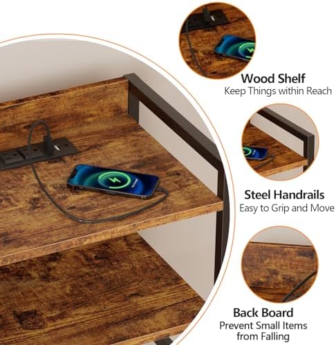 Furnulem Night Stand with Charging Station, 4 Drawer Tall Bedside Table