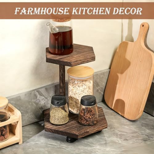 Tikea 2-Tier Wood Riser for Decor, Farmhouse Bathroom Corner Counter Shelf