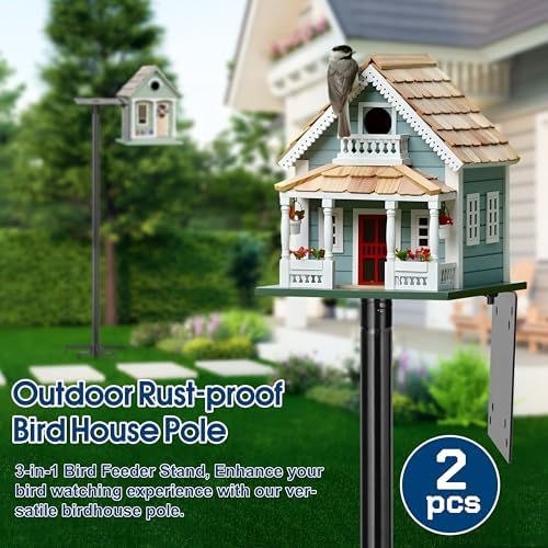Ottsuls 2 Pack 109 Inch Heavy Duty Bird Feeder Pole Kit for Wild Birds, with 5-Prong Base Feeding Station, Adjustable Birdhouse Stand