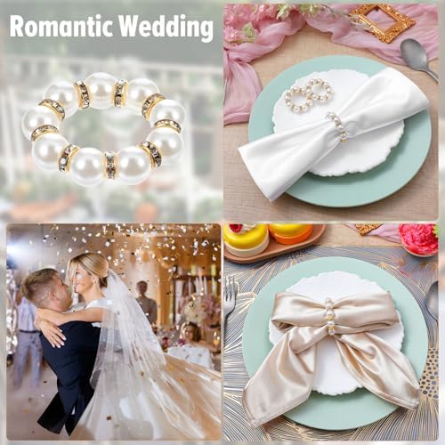72Pcs Pearl Napkin Rings Imitation Pearl Ring Napkin Holder Delicate Gold Beaded Serviette Buckles for Wedding Christmas Dinner Banquet Decor Party Table Settings