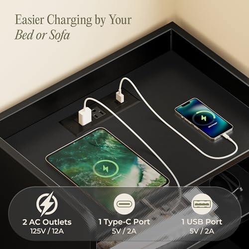 Huuger Nightstand with Charging Station, USB-C Port, End Table