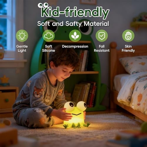 Frog Night Light for Kids, Silicone Bedside Lamp for Nursery Room Decor