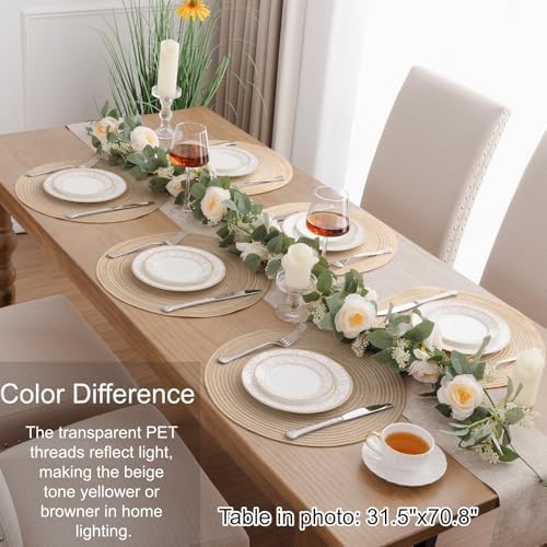 SHACOS 15 inch Beige Round Placemats Set of 12 for Dining Table Woven Braided Circle Place Mats Kitchen Placemat Washable Table Mats