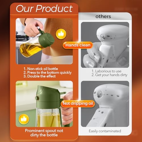 YARRAMATE 16 oz 2-in-1 Glass Olive Oil Sprayer for Cooking, OliveGreen