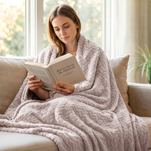Exclusivo Mezcla Fleece Throw Blanket for Couch Sofa, 50”x70”, Camel