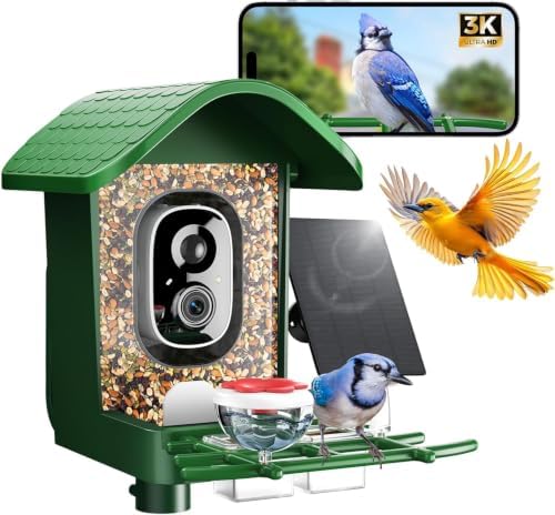 2.4GHz WiFi Solar Security Camera Wireless,3K HD Smart Bird Camera with AI Bird Species Identification & Real-Time App Alerts, Chew-Proof & Waterproof for Outdoors（Green）
