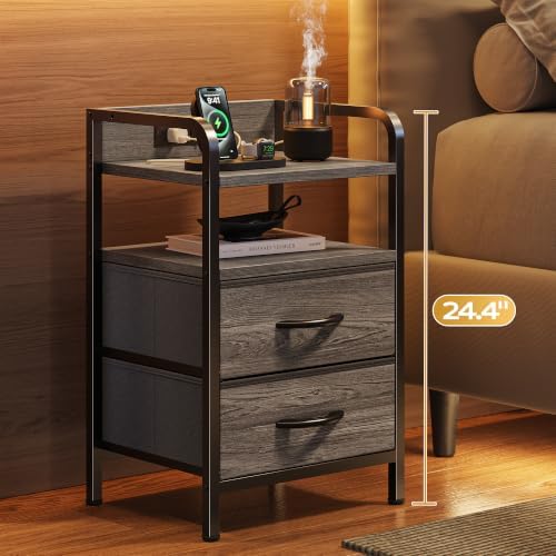 Huuger Nightstands Set of 2, Night Stand, Charging Station, USB-C Ports
