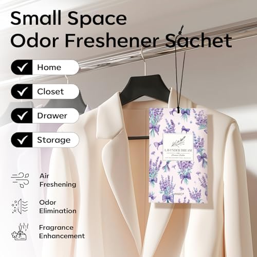 MYARO 20Pcs Lavender Linen Scented Sachets, Closet Deodorizer Car Freshener