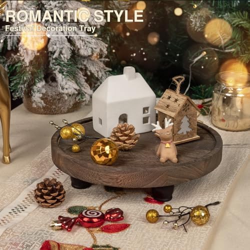 Tikea Round Wood Riser, Farmhouse Riser for Decor, Rustic Display Tray 10in