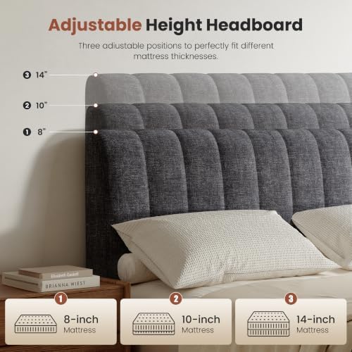6.3" Upholstered Headboard for King Size Bed, Soft Chenille Fabric, Grey