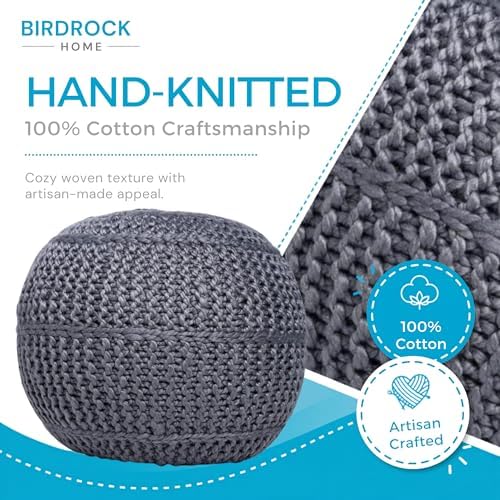 BIRDROCK HOME Round Pouf Ottoman Foot Rest, 18.5”x15”, Zinc Gray