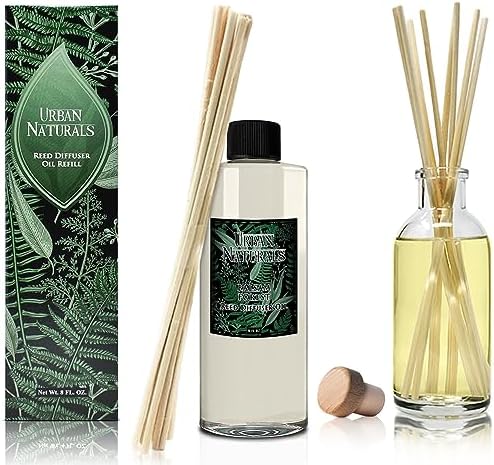 Urban Naturals Reed Diffuser Oil Refill Balsam Forest with Balsam Fir, Pine Needles, Evergreen, Cedar, Sandalwood 8 oz + Free Reed Sticks, Made in the USA