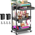 Goovilla 3 Tier Rolling Utility Cart Organizer with Removable Drawer, Black