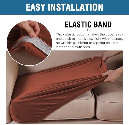 H.VERSAILTEX Velvet Stretch Couch Cushion Cover Plush Cushion Slipcover for Chair Loveseat Sofa Cushion Furniture Protector Seat Cushion Sofa Cover (3 Piece XL Sofa Cushion Covers, Rust)