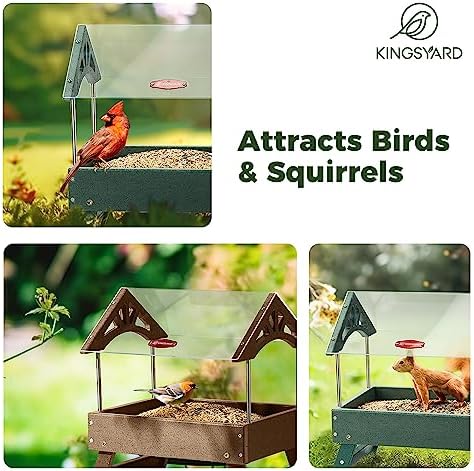Kingsyard Covered Platform Ground Bird Feeder for Outdoors, Brown
