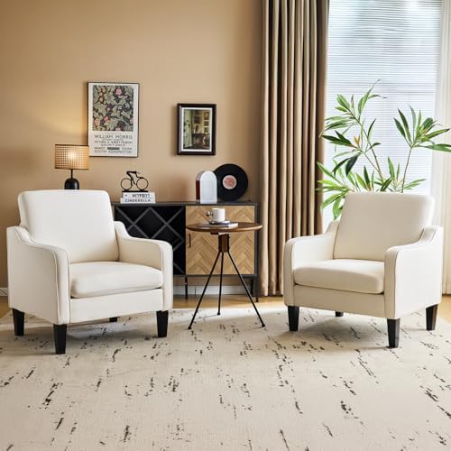 VINGLI Accent Chairs Set of 2, Linen Upholstered Armchair, Living Room