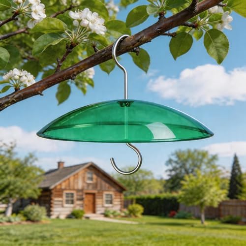 8" Mini Plastic Rain Cover for Bird Feeder, Green Weather Guard Baffle Dome