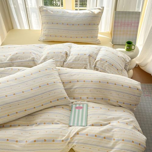 Pumpkin 100% Cotton Duvet Cover Queen Size Double Layer Muslin Soft Breathable Gauze Bedding Set with Zipper,3 Pieces Aesthetic Comforter Covers 90"X90",1 Duvet Cover and 2 Pillowcases