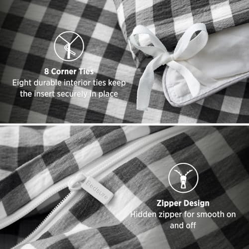 Bedsure Gingham Ruffle Duvet Cover Set, Queen, Cotton-Like Bedding, Black