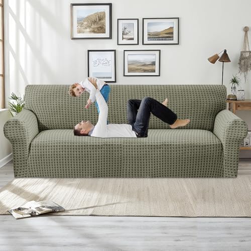MAXIJIN Stretch Extra Large Couch Cover Sofa Covers (91"-110" Oversized Sofa Slipcovers with Non-Slip Foam & Elastic Strap, Dog Cat Pet Friendly Furniture Protector (X-Large, Army Green)