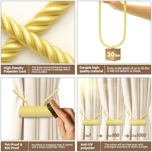 Hion Magnetic Curtain Tiebacks Golden 2pcs, Curtain Tiebacks Buckles Holdbacks Holders Hooks Clip for Home Bedroom Office Decorative Curtain
