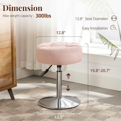 LUE BONA Adjustable Vanity Stool, 360°Swivel Vanity Chair for Makeup Room, Pink Stool Chair for Vanity, Small Faux Leather Vanity Stools for Bathroom, Living Room