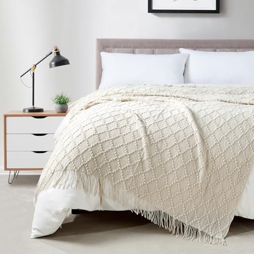 BOURINA Beige Throw Blanket 50 x70 Inch Jacquard Throw Knitted Blanket