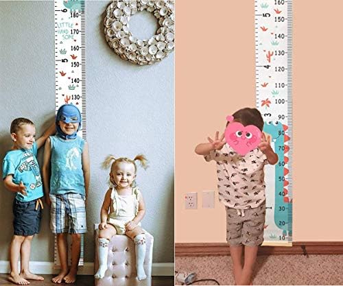SUJAYU Growth Chart for Kids, Canvas Height Chart Ruler Removable Wood Hanging Wall Ruler Measurement Chart for Home Decoration (Dinosaur)