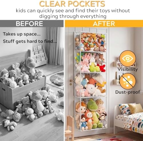 Over the Door Stuffed Animal Storage with Clear Dust Cover