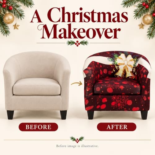 NILUOH Christmas Bells Club Chair Slipcover Stretch Tub Chair Cover Barrel Chair Covers Armchair Covers Sofa Cover Furniture Protector for Living Room