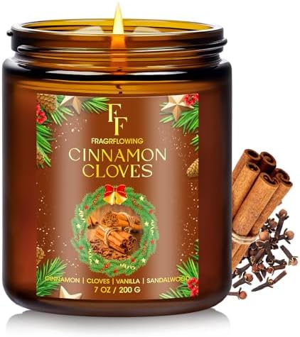 Christmas Candle, Cinnamon Cloves Scented Candles for Home, Holiday Candles Natural Soy Candle, Aromatherapy Candle 7 oz Jar Candles Christmas Gift for Women Men