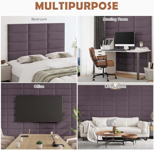 IFNOW Wall Mounted Headboard, Peel and Stick Panels, Dark Purple, Queen