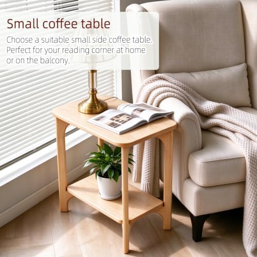 Small Real Natural Wood Side Table for Living Room, Bedroom