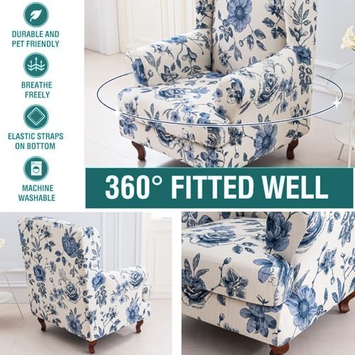 NILUOH Stretch Wingback Chair Slipcovers 2-Piece