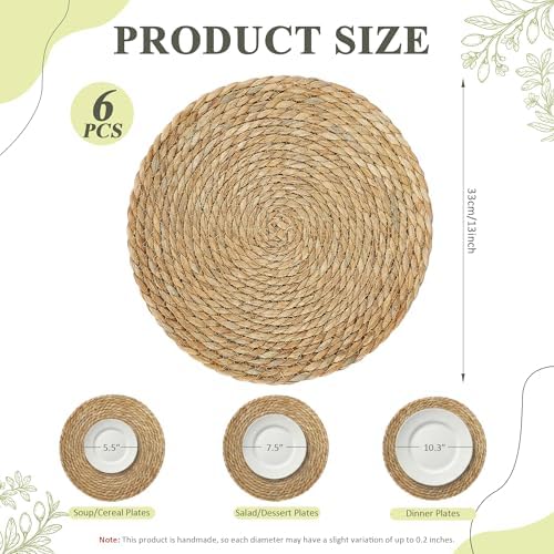 Round Woven Placemats 6PCS 13in Rattan Charger Wicker Boho Place mat