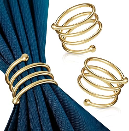 Gold Napkin Rings Set of 8, Elegant Spiral Holders for Table Decor