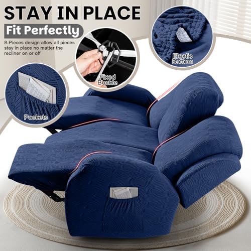 VANSOFY Stretch Recliner Couch Coversr, 8-Pieces Slipcover,Dark Blue
