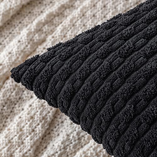 MIULEE Decorative Throw Pillow Covers 18x18 Black Textured Corduroy