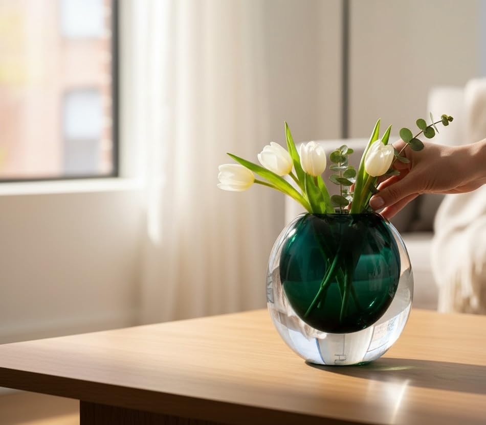 Green Glass Vase, DIY Empty Reed Diffuser Bottle for Essential Oils, 200mL, Aromatherapy, Modern Home Decor