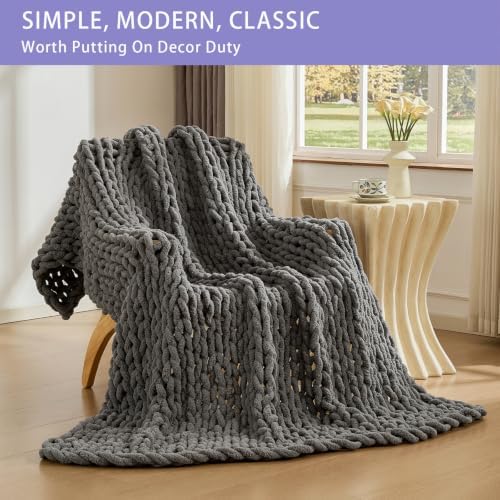 Bigacogo Chunky Knit Throw Blanket for Couch, 51x63 inches, Slate Gray